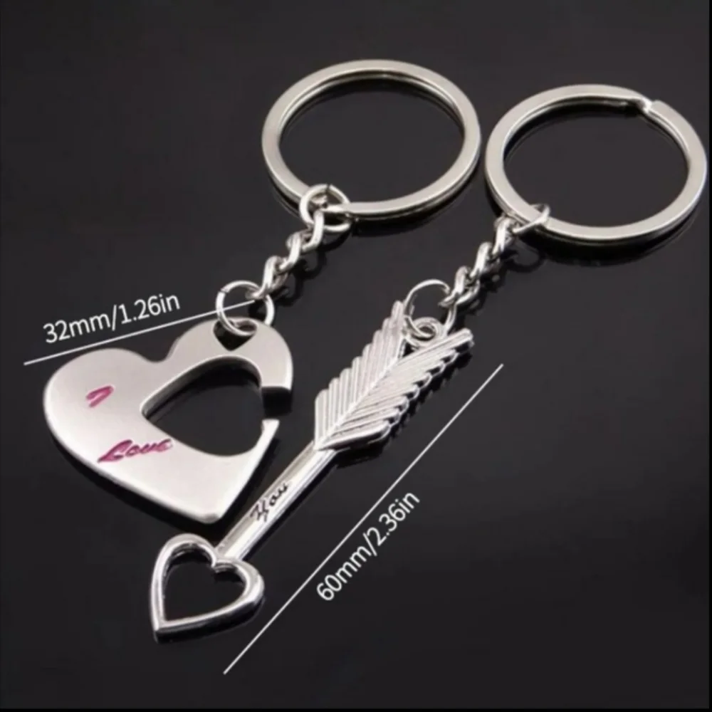 Couples Gift Set Silver Heart & Arrow I Love You Keychains Keyrings Gift